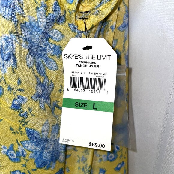 NWT Women's Size Large SKYE's THE LIMIT Yellow with Blue Flowers SS Blouse - Picture 7 of 10